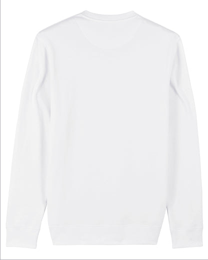 Produktbild eines weißen Sweaters. (Rückseite)